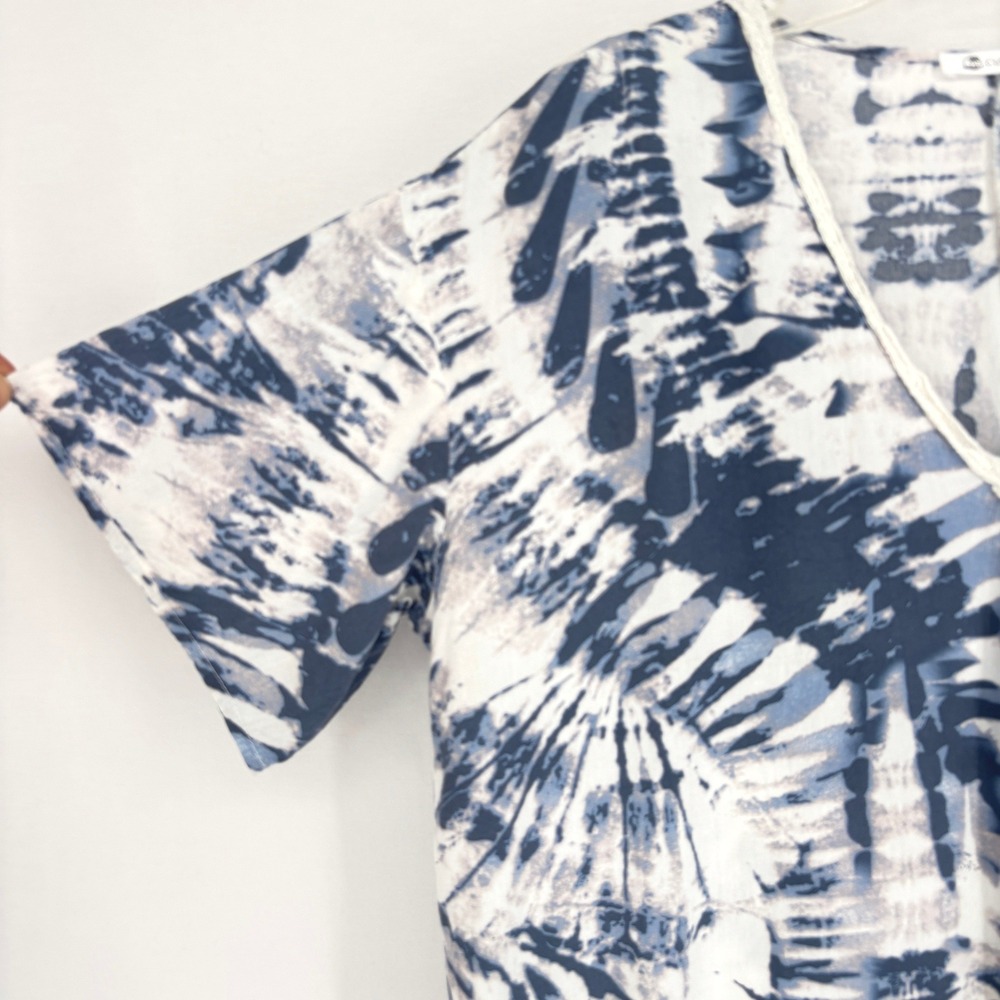 Cupshe Tie Dye V Neck Midi Dress Kaftan Cover Up Blue White Size S - Picture 4 of 7